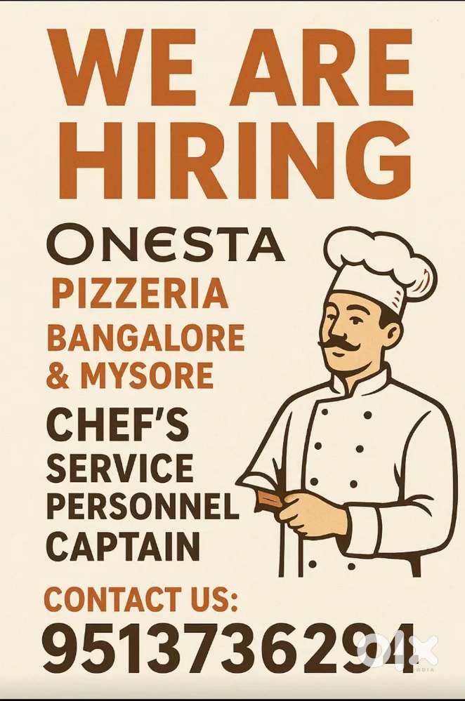 Hiring for chef's - service personnel & captain