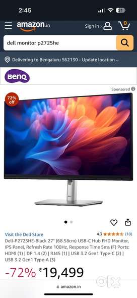 Dell 27 inch p2722he height adjustment stand anti glare gaming monitor
