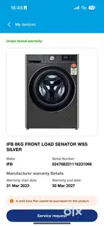IFB 8 kg Senator silver front load washing machine