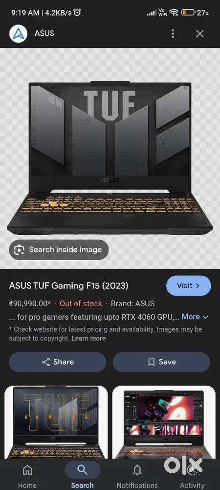 Asus Tuf F15 i7 12gen rtx4060 8gb graphics (2023)