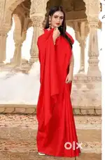Printed, Floral Print, Plain Fashion Art Silk Saree (Red)