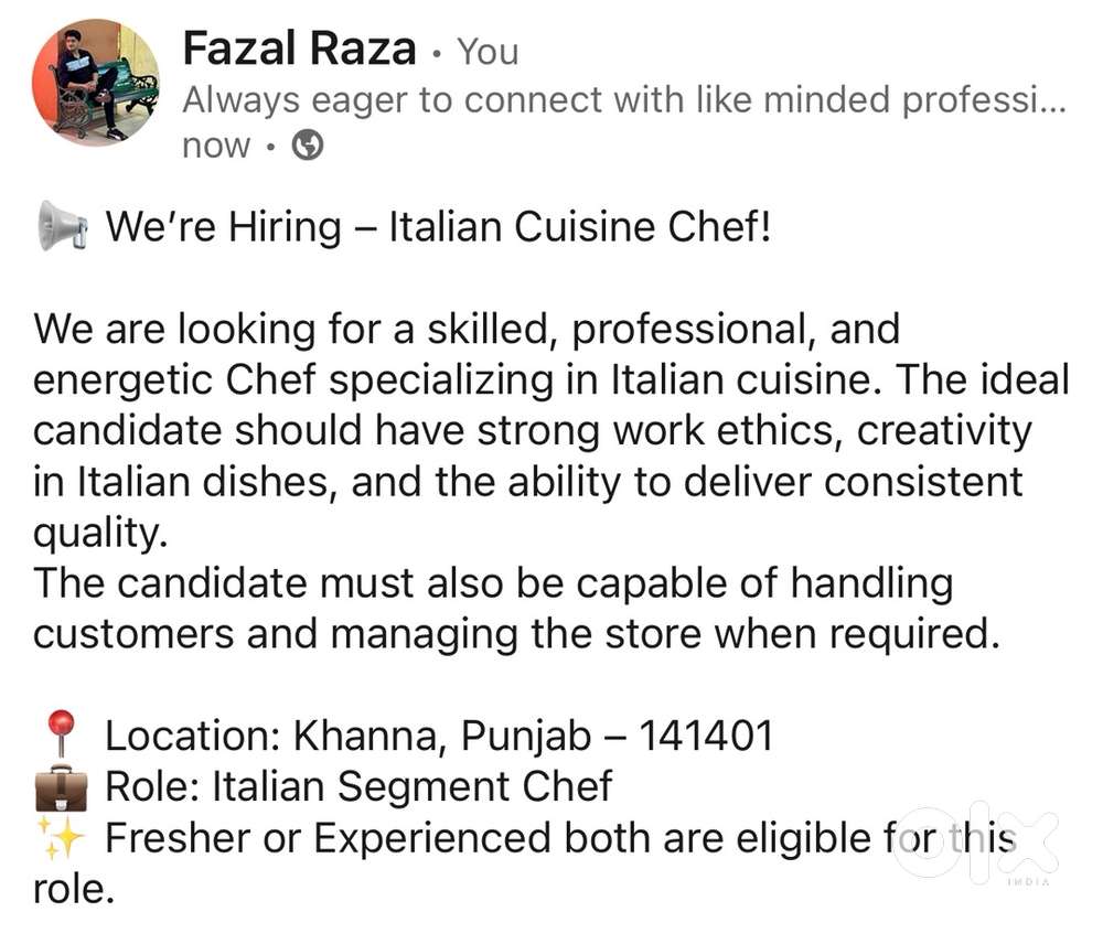 Chef in italian segment