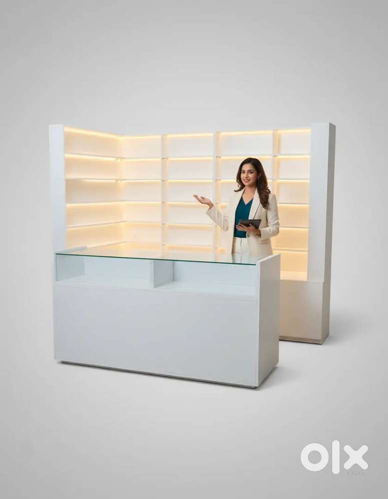 New - Display counter with storage rack fitting.