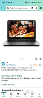 HP15-ac122tu 15.6-inch Laptop Core i3 5005U/4GB/1TB/Intel HDGraphics