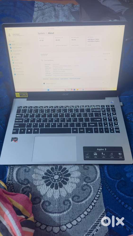 Acer 3 AMD Ryzen5 7430U processor ram 16gb Rom 512gb