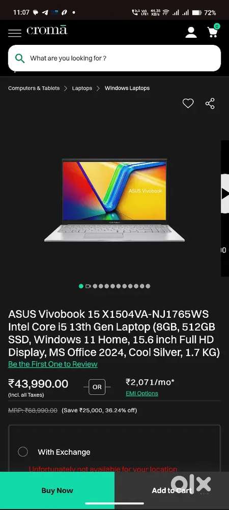 Asusi3 13th gan laptop with 6month warranty panding from asus