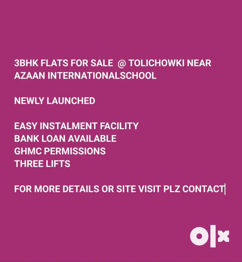 3bhk flats for sale at Tolichowki quli qutub shah colony near school