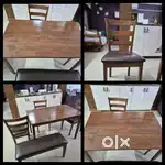 Wooden Dining Table with 3 Chairs + 1 Bench – Good Condition