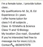 Are you looking for a female tutor? Required students for tution