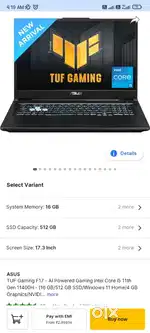Asus tuf f17 Gaming Laptop available with bill & box