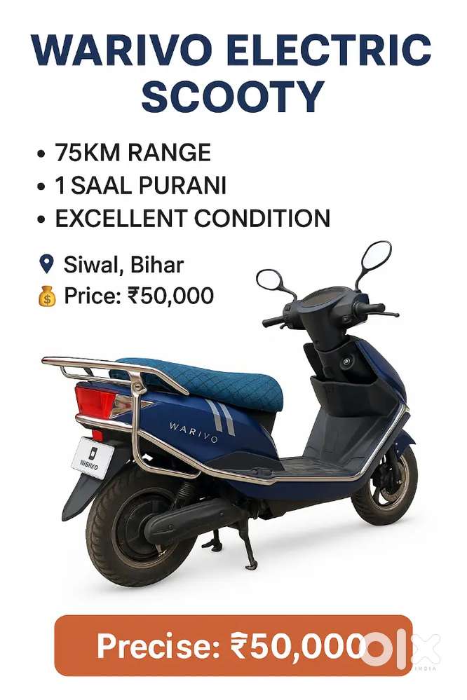 Warivo Electric Scooty – Excellent Condition, 75KM+ Range, 1 Year Old