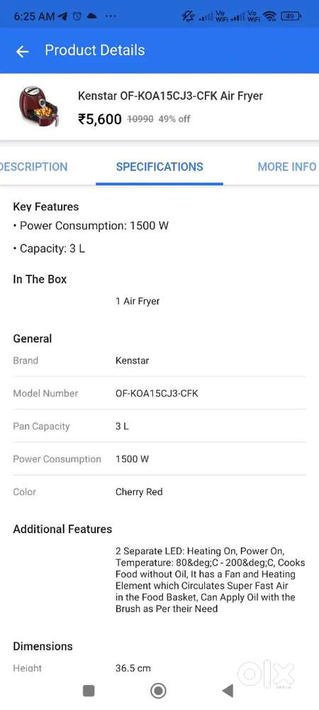 Kenstar Aster Air Fryer 3L