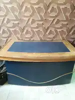 Office table wooden, 3 chairs, 2 bean bags, small wooden almira.