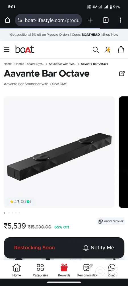 Boat 100w new octave 2 inbuilt subwoofer