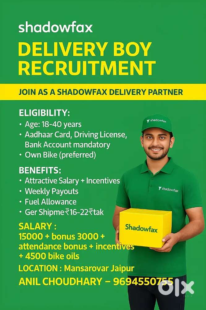 Delivery boy required Mansarovar Jaipur