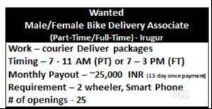 wanted male/female bike delivery associate