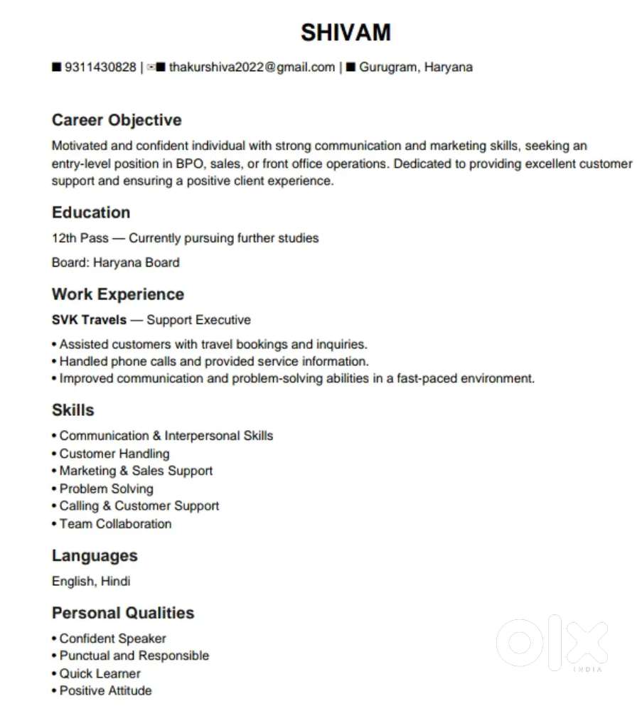 I need job I am 12th pass currently studying