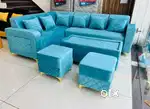 L SHAPE SOFA set with designing handle with pillows with golden legs