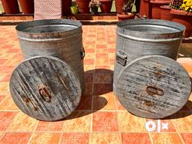 Large rustic grain drums. Originally used to store wheat. It is constructed of top quality metal wit...