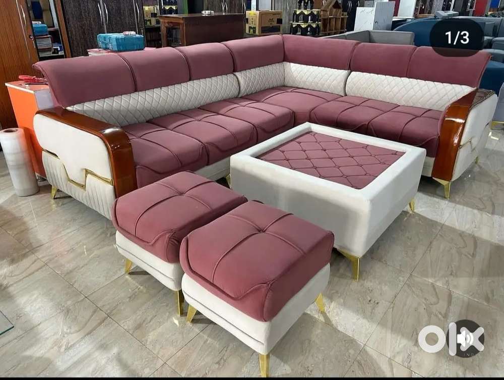 L shape sofa set with beautiful colour combination and designing handl
