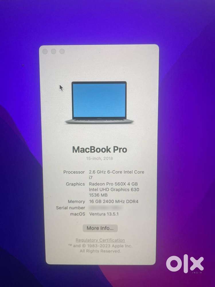 MacBook Pro 15-inch (2018) – Excellent Condition  ₹52,000 (Negotia