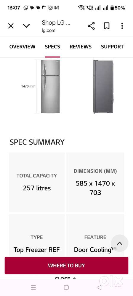 LG SINGLE DOOR FRIDGE 284 LITRES
