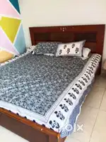 Wooden Double Bed with Mattress & 2 Pillows – For Sale