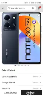 Infinix note 30 5g ram 16 Rom 256 45w fast charging