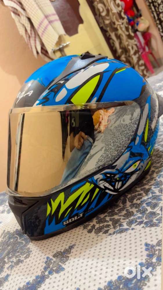 VEGA, Bolt Bunny Motorbike Helmet (Black Neon Blue)