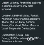 Urgent vacancy for picking packing & Billing Executive