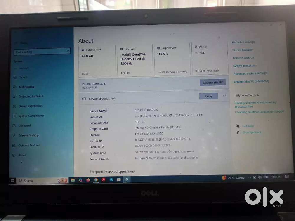Dell Inspirion RR8A7ID, I3 Laptop
