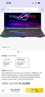 Asus ROG G16 Gaming Laptop in fresh condition less used