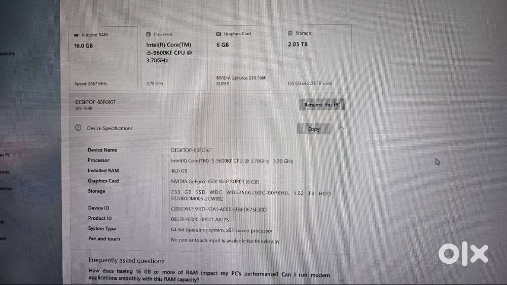 I5 9600kf with 1660 super 6gb gaming pc available