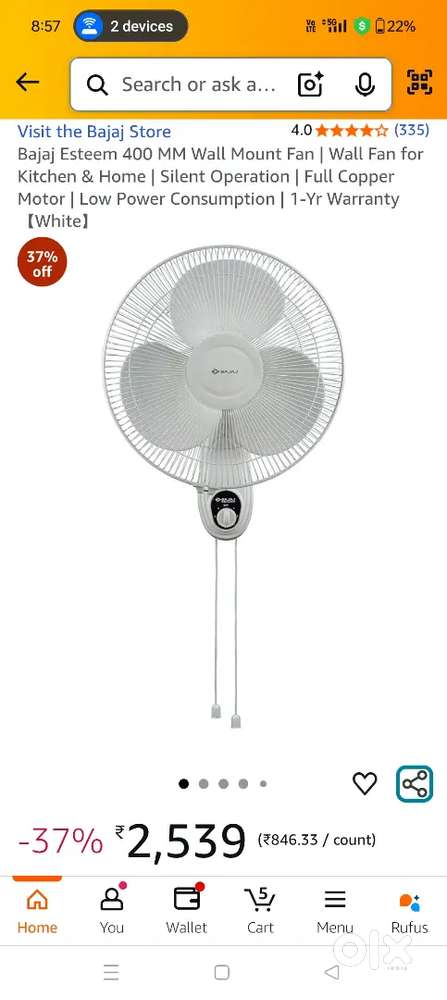 Bajaj esteem 400 mm wall fan