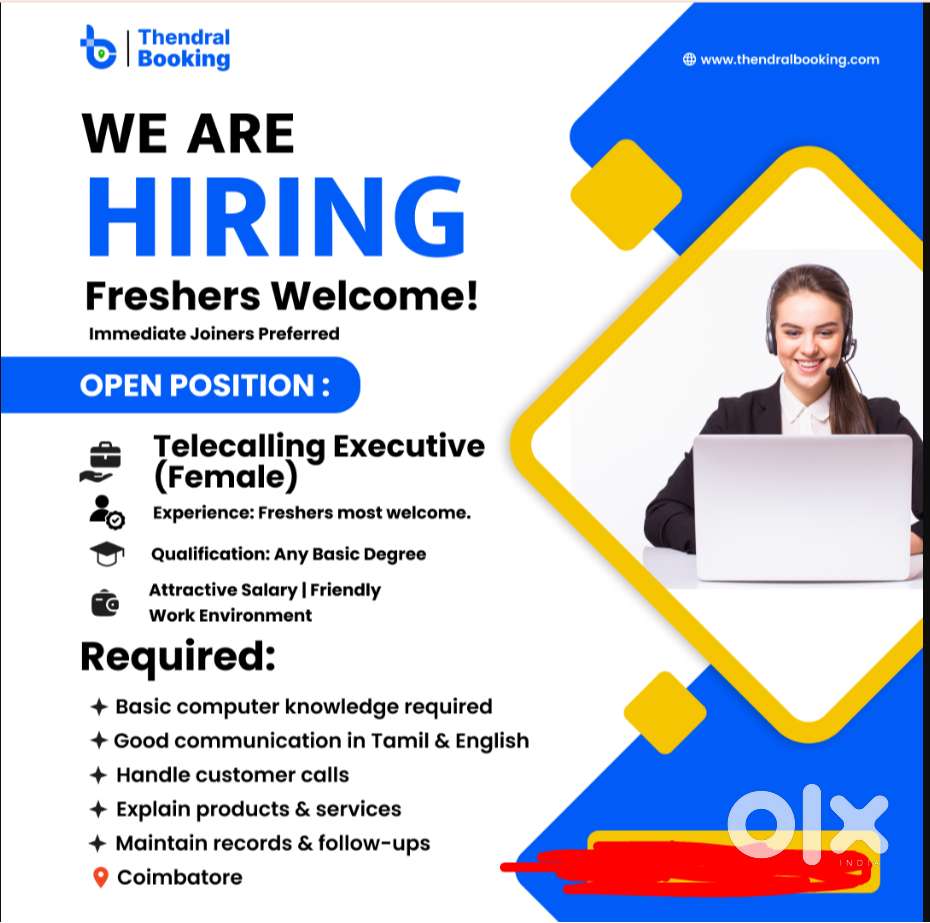 Telecalling Executive (Female) – Freshers Welcome  Coimbatore