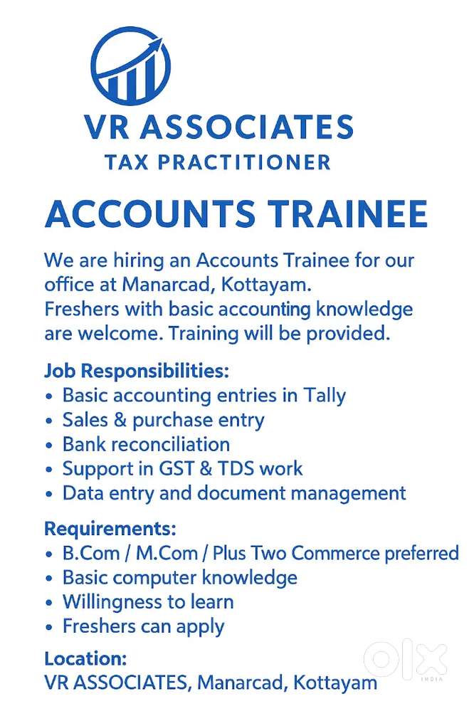 Accounts Trainee – VR ASSOCIATES (Manarcad, Kottayam)