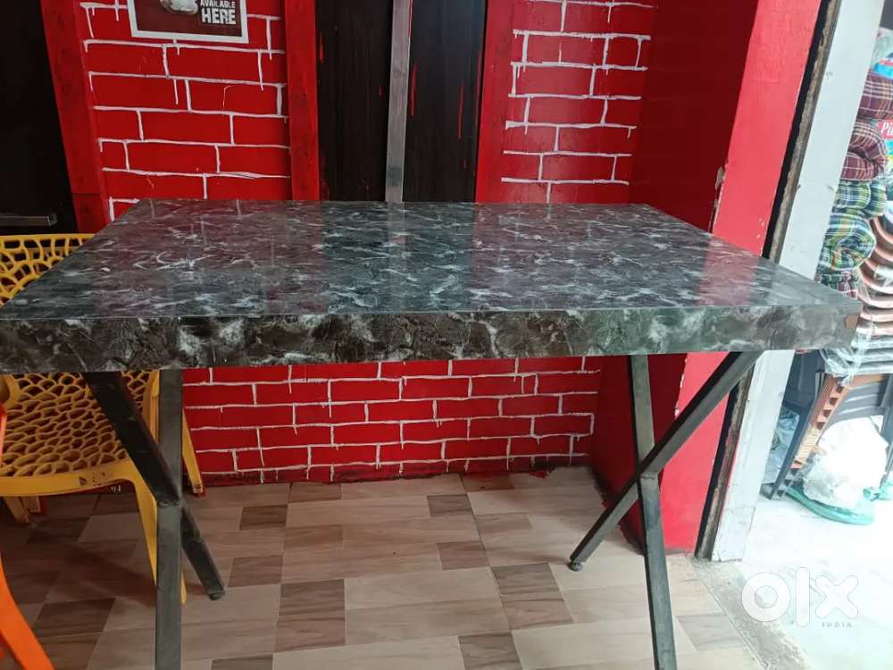 Wooden Table with Marble-finish top  Ideal for Café/Home Use