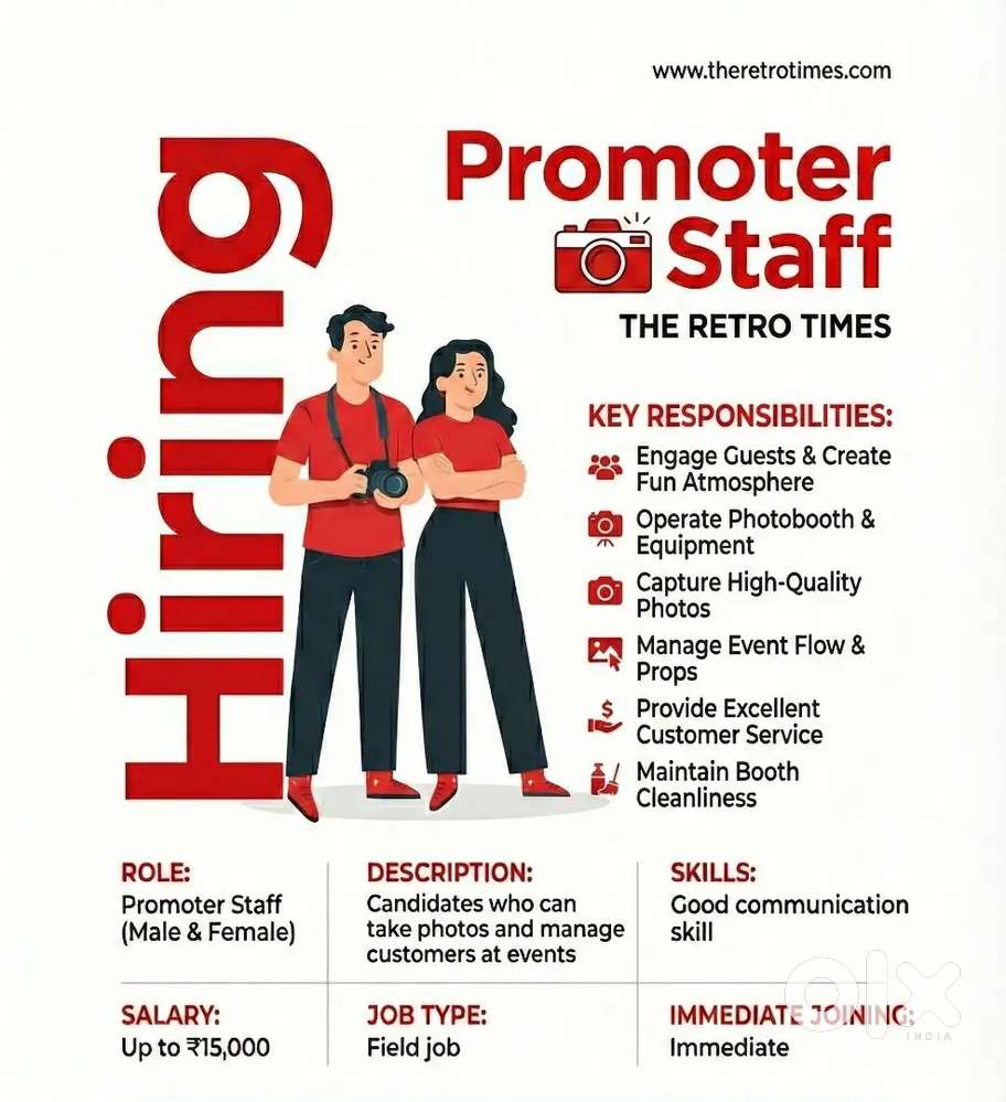 Hiring Promoter Staff (Male/Female) for Events & Photobooth Operation