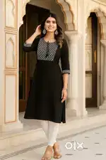 Elegant Black Kurti with Classic White Leggings