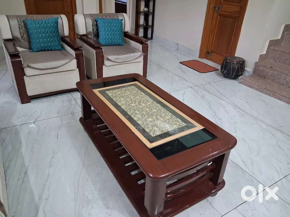 5 seater sofa with center table well new teak wood