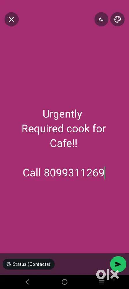 Urgently need cook