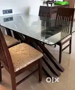 Spacious Glass-Top Dining Table Set with 4 Chairs for Sale