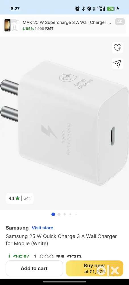 SAMAUNG 25 WALT CAHRGA 100  ORGINAL SAMSUNG WARRNTY 2 pis sath 1200