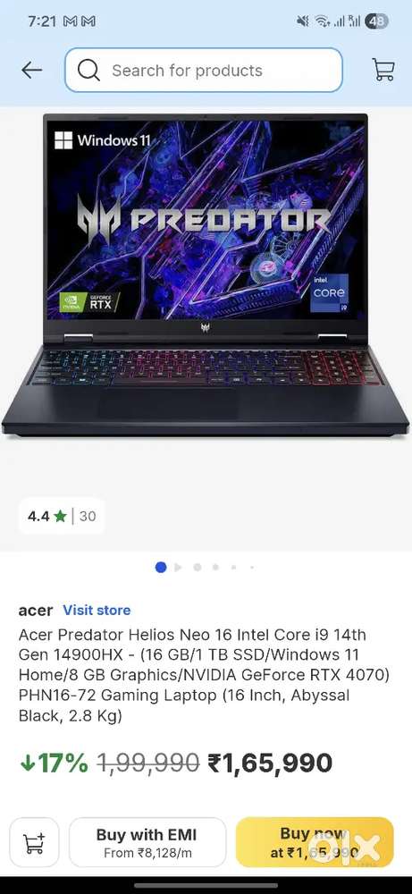 Acer Predator Helios Neo 16 i9 14th 4070
