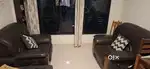 Fridge, sofa set, microwave, and electric frying pan