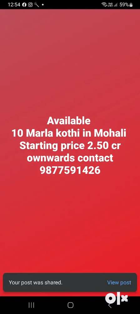 FOR SALE 10 MARLA KOTHI AT MOHALI STARTING PRICE 2.50 OWNWARDS