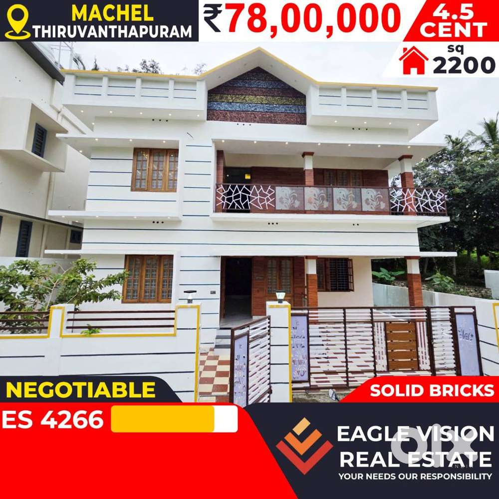 05 Bhk 4.5 cent 2200 sq ft house for sale near Machel trivandrum