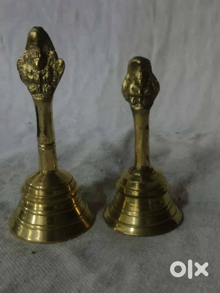 Antique pure bronze solid heavy puja bells 13 & 11 cm.