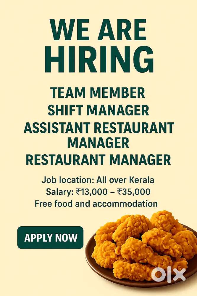 Restaurant manager, Shift manager, Assistant Restaurant manager,