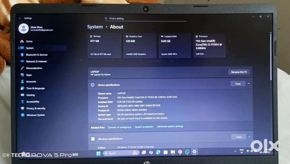 HP 15s fq2674TU i3 11th Gen  8GB RAM  512GB SSD
